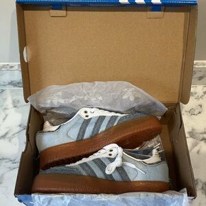 Adidas x Sambae Denim and White Sneakers with Brown Soles